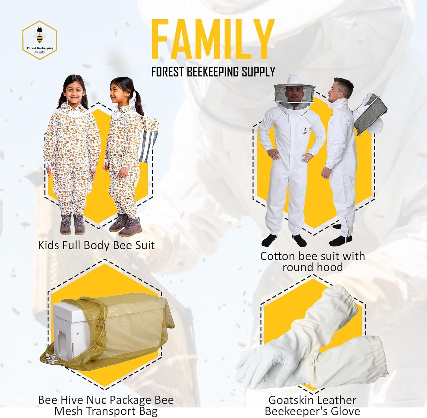 Family-friendly beekeeping products: suits, gloves, veils, and protective gear for all