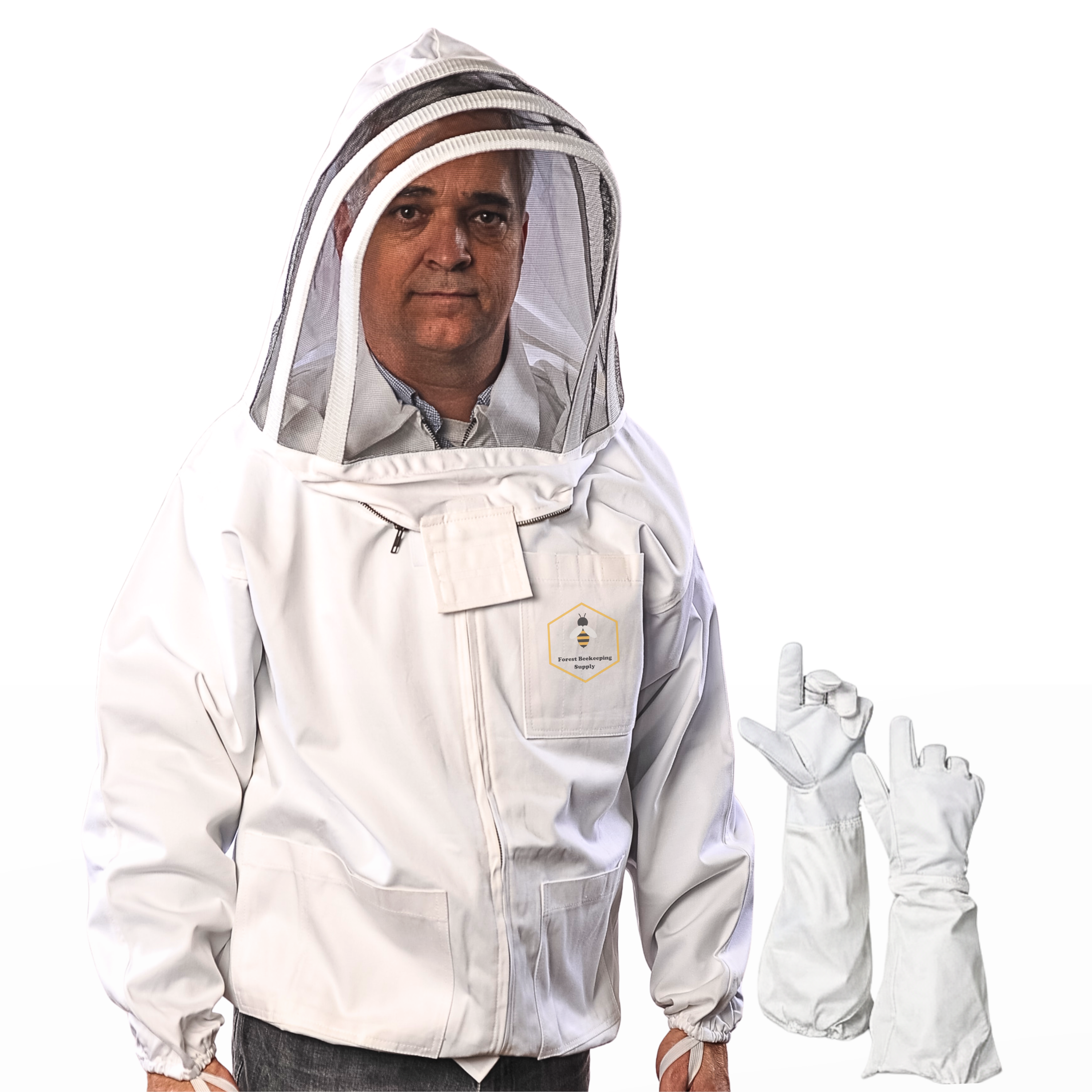 Cotton Beekeeping Jacket with Fencing Veil & Gloves | Forest 