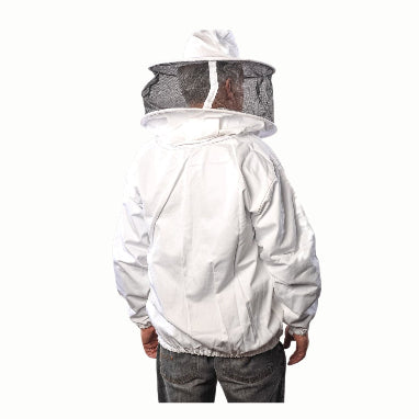 Forest Beekeeping premium breathable cotton beekeeping jacket featuring a round veil hood. The jacket is designed for comfort and protection with its lightweight, breathable fabric and secure veil for full-face coverage
