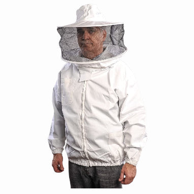Professional beekeeping jacket made of durable cotton with round veil hood