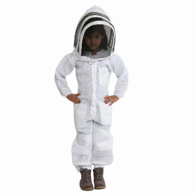 Child wearing bee suit