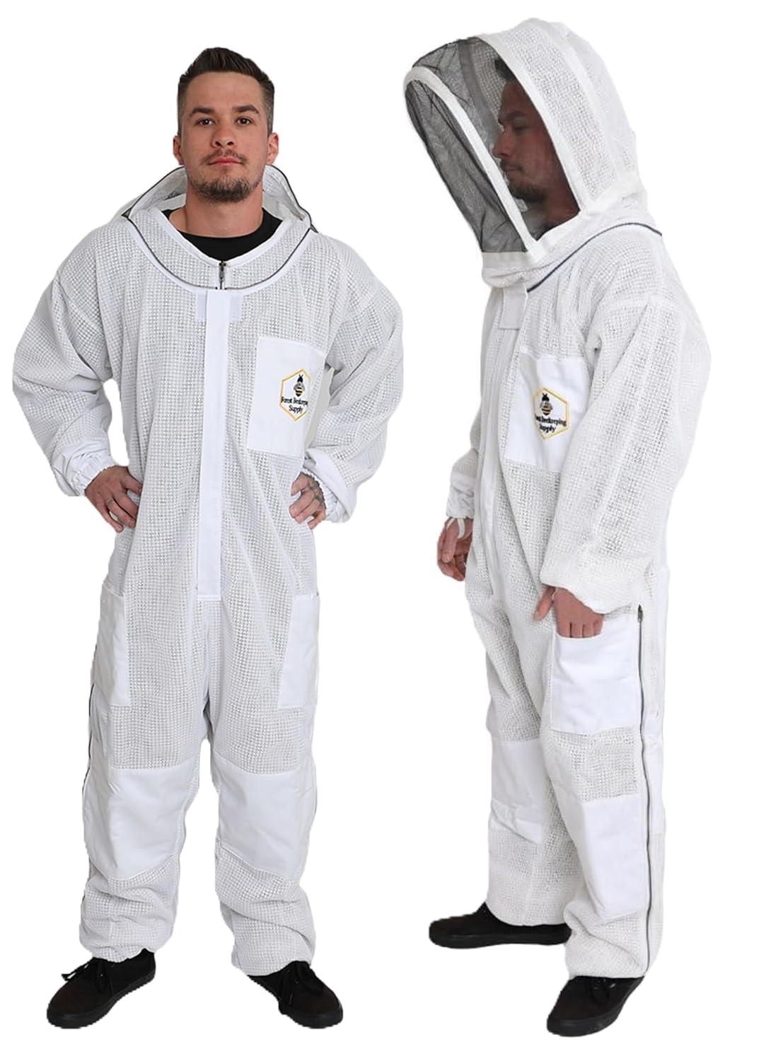 Protective 3-layer jacket fencing hood designed for beekeepers. The hood features a breathable, durable fabric with a fine mesh veil, offering full face and neck protection from bee stings while ensuring visibility and comfort during hive inspections