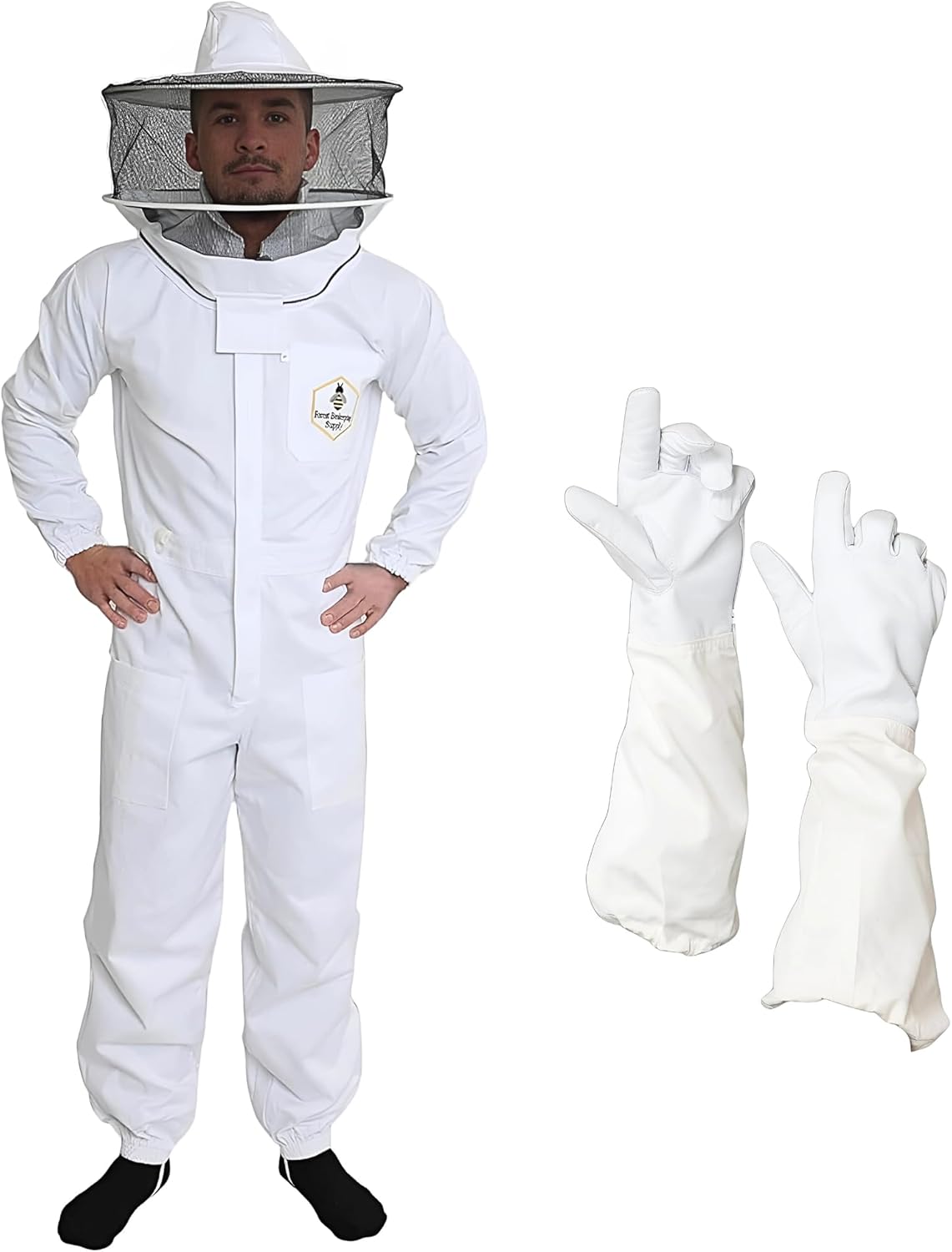 100% cotton beekeeping suit with round veil and gloves by Forest Beekeeping Supply