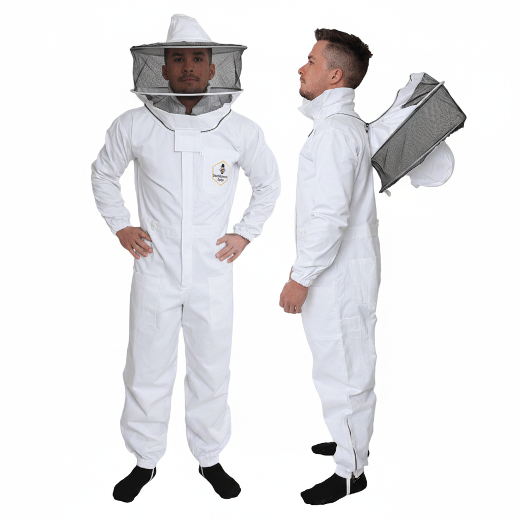 Forest Beekeeping Supply cotton beekeeping suit full body view, and side view