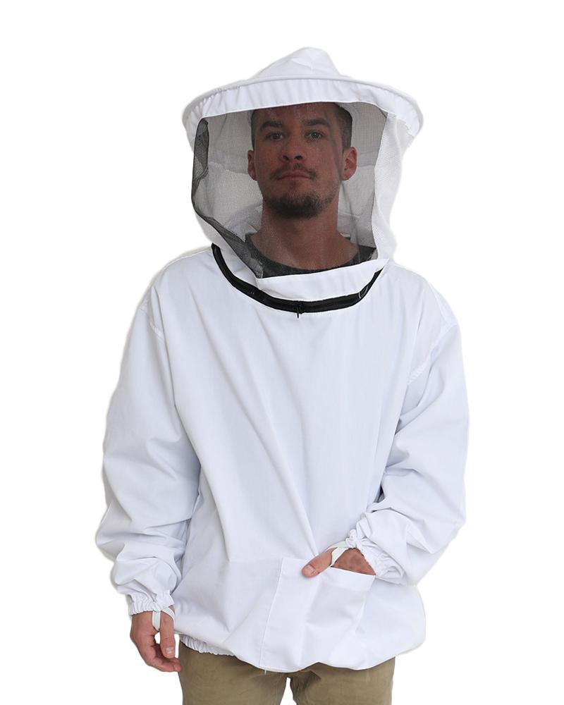 Forest Beekeeping Supply beekeeper pull-over smock jacket with a veil. The smock features a lightweight, breathable fabric for comfort, and includes a full-length veil for face and neck protection while beekeeping