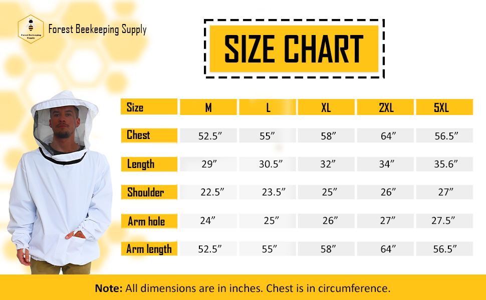 Forlest Size Chart Forest Beekeeping Supply - Pull Over Beekeeping Jacket with Removable