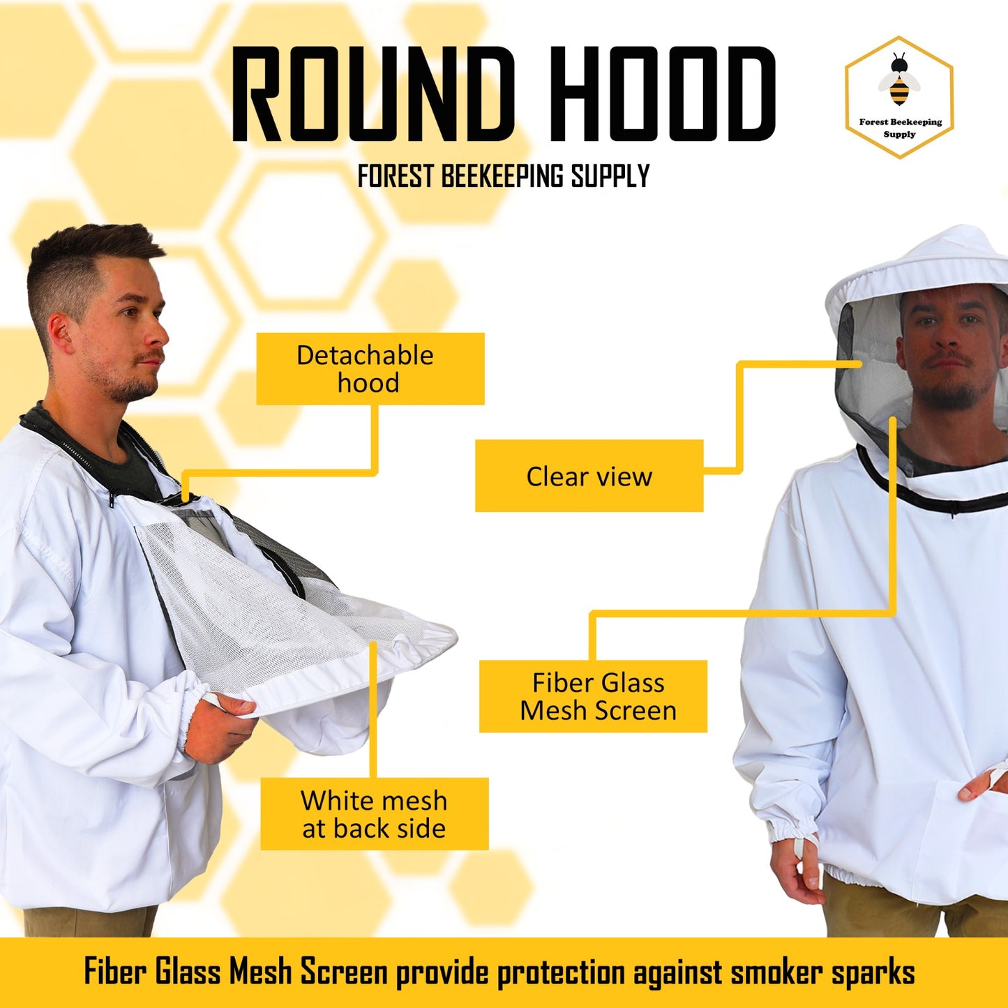 Forest Beekeeping Supply beekeeper pull-over smock jacket with a veil. The smock features a lightweight, breathable fabric for comfort, and includes a full-length veil for face and neck protection while beekeeping