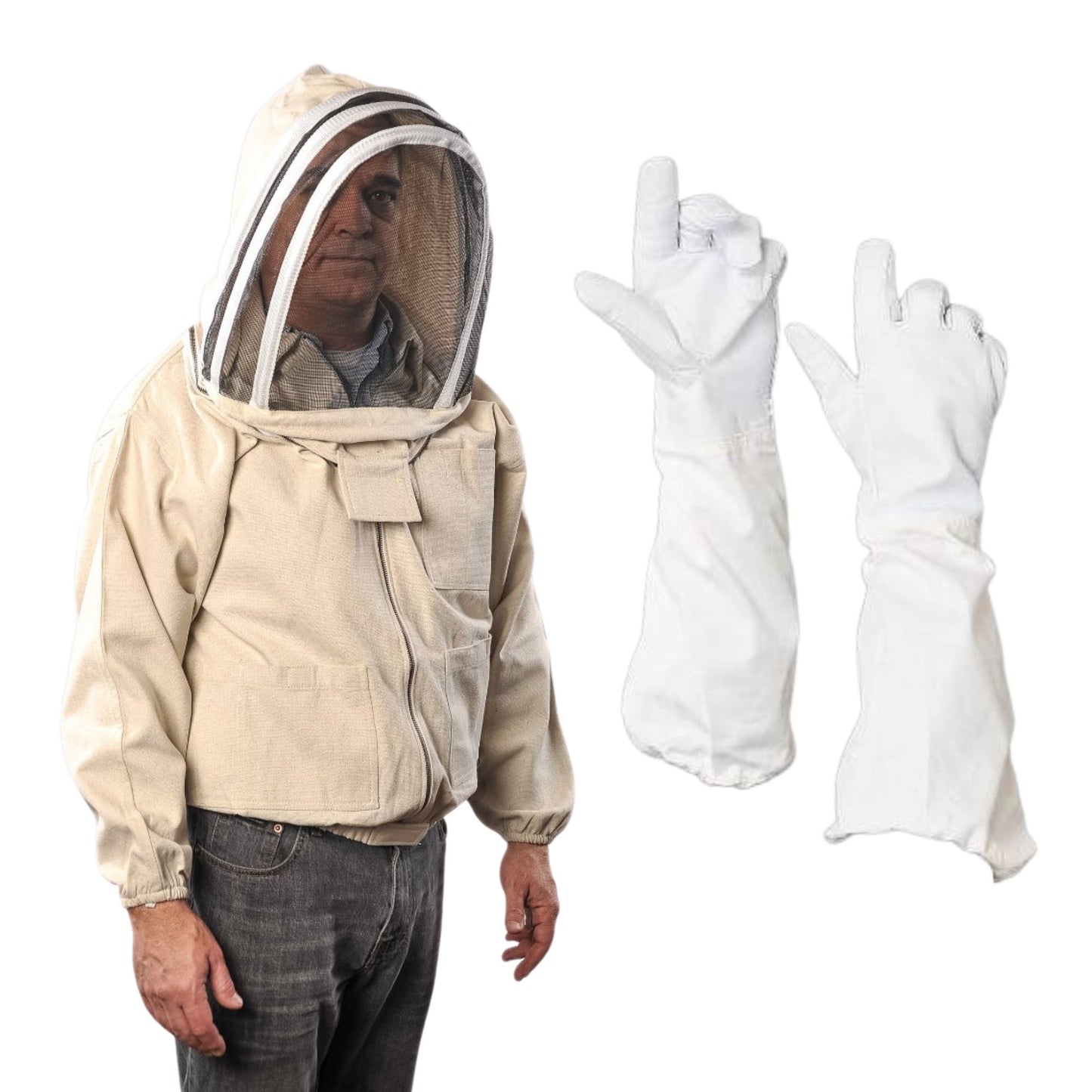 Premium canvas cotton beekeeper jacket with fencing veil and gloves