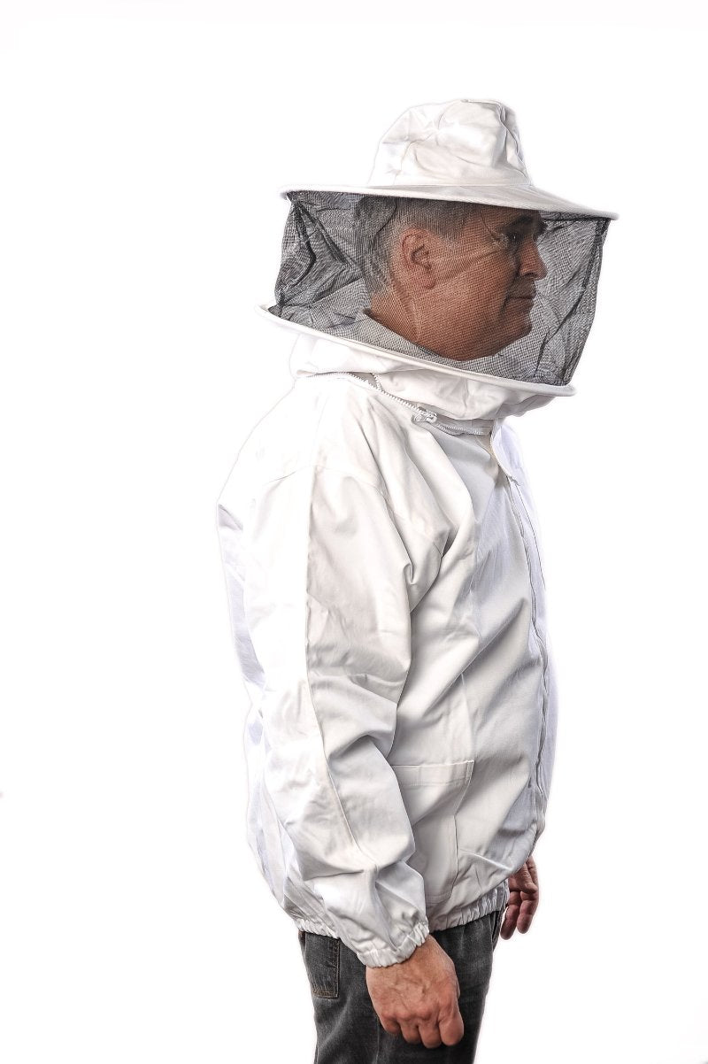 
                  
                    Forest Beekeeping premium breathable cotton beekeeping jacket featuring a round veil hood. The jacket is designed for comfort and protection with its lightweight, breathable fabric and secure veil for full-face coverage
                  
                