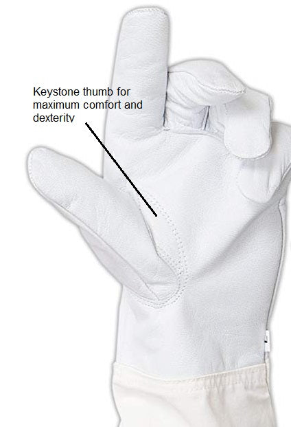 Forest Beekeeping Supply goatskin leather ventilated beekeeper glove. The glove features durable goatskin leather for protection and a ventilated design to keep hands cool and comfortable during hive inspections.