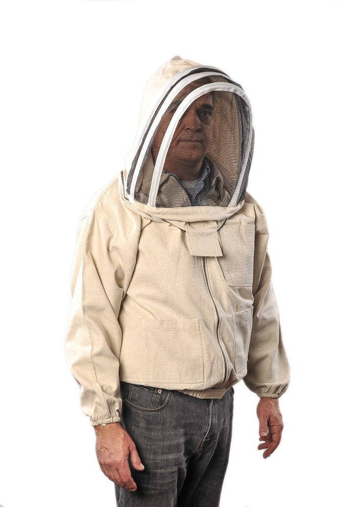 Premium beekeeping canvas cotton jacket with fencing hood and YKK brass zippers from Forest Beekeeping