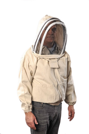 
                  
                    Load image into Gallery viewer, Premium beekeeping canvas cotton jacket with fencing hood and YKK brass zippers from Forest Beekeeping
                  
                